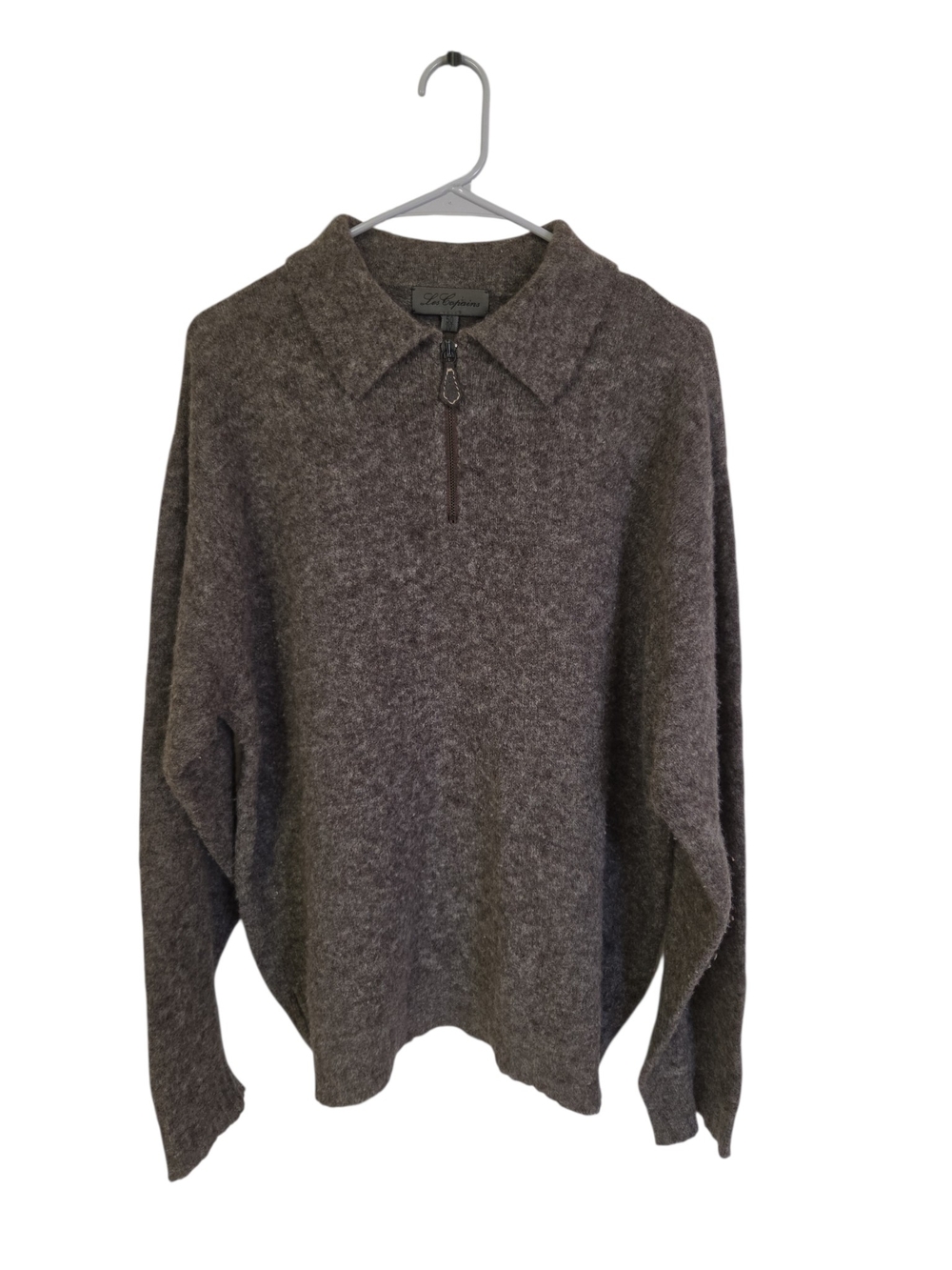Les Copains Men's Dark Brown Half-Zip Collared Sweater